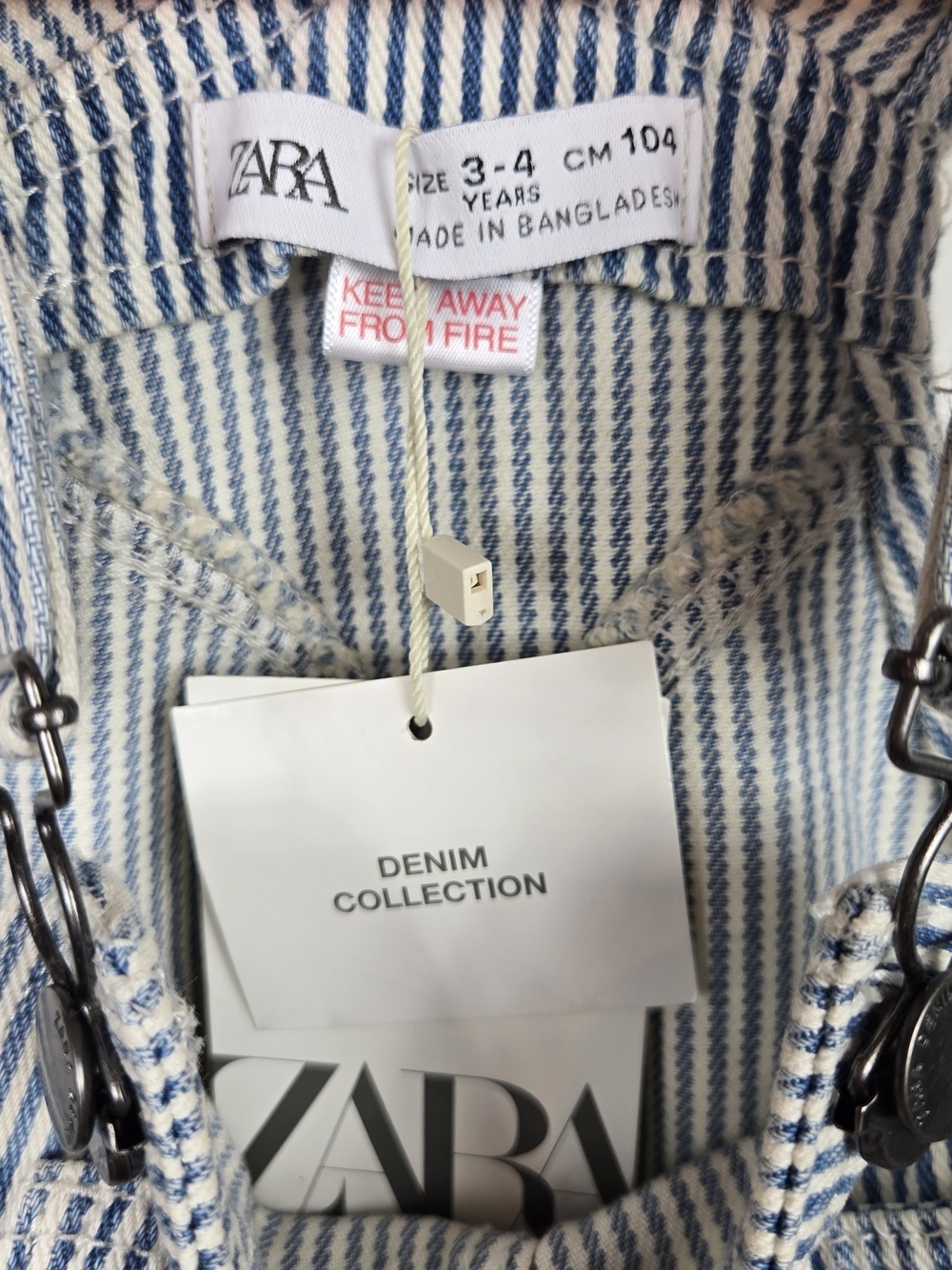 New Zara Kids Hickory Stripe Denim Overalls Dungarees 3-4Y - Picture 8 of 9